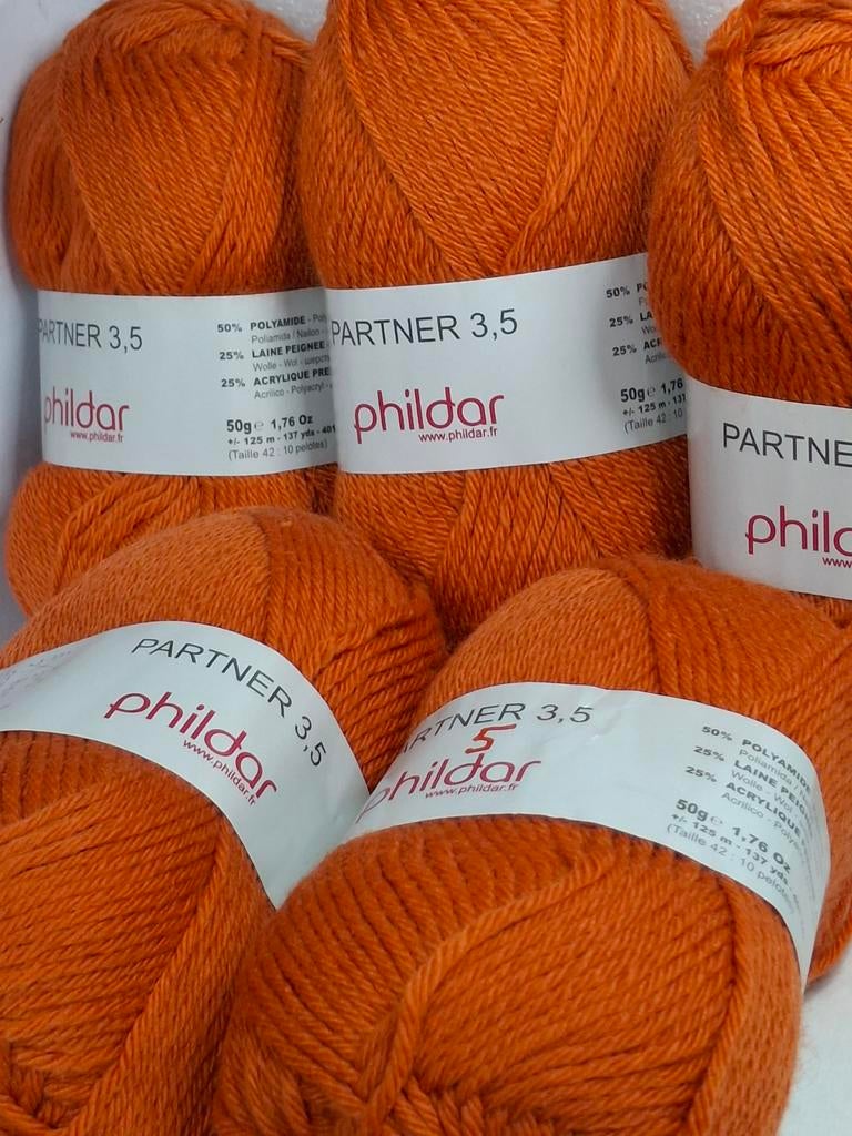 5 bollen oranje Phildar Partner 3,5 wol, Hobby en Vrije tijd, Ophalen of Verzenden, Nieuw, Breien of Haken, Wol of Garen