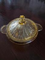 Vintage Gele Glazen Schaal met Deksel - Uraniumglas, Ophalen of Verzenden