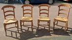 4 eetkamerstoelen | biezen zitting | 4 ladderstoelen, Ophalen, Gebruikt, Bruin, Hout