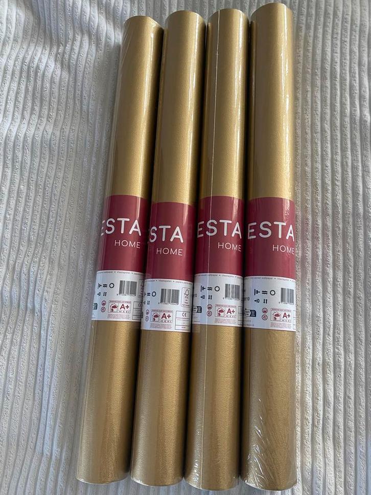 4 rollen Esta Home vliesbehang goud, Huis en Inrichting, Stoffering | Behang, Geel, 10 tot 25 m², Ophalen of Verzenden
