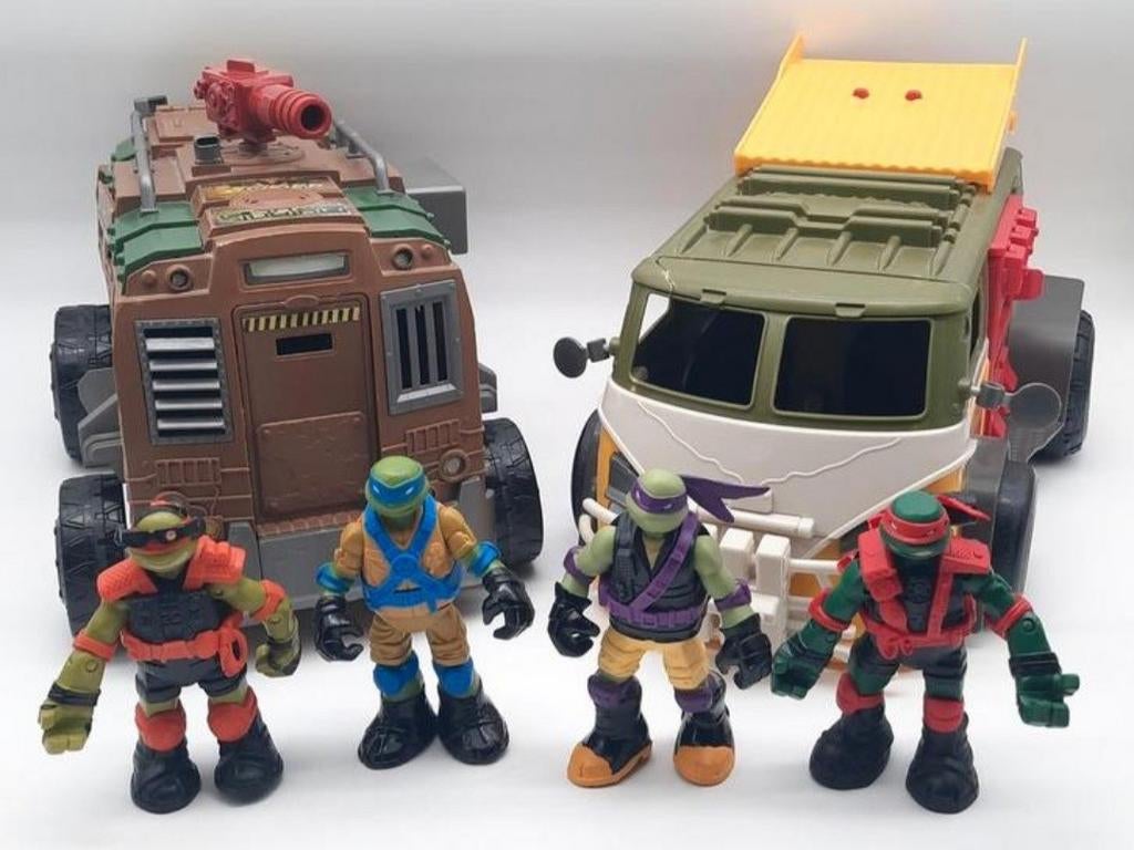 TMNT Shellraiser & TMNT Party Wagon Van bus + 4 Turtles!, Ophalen of Verzenden, Gebruikt