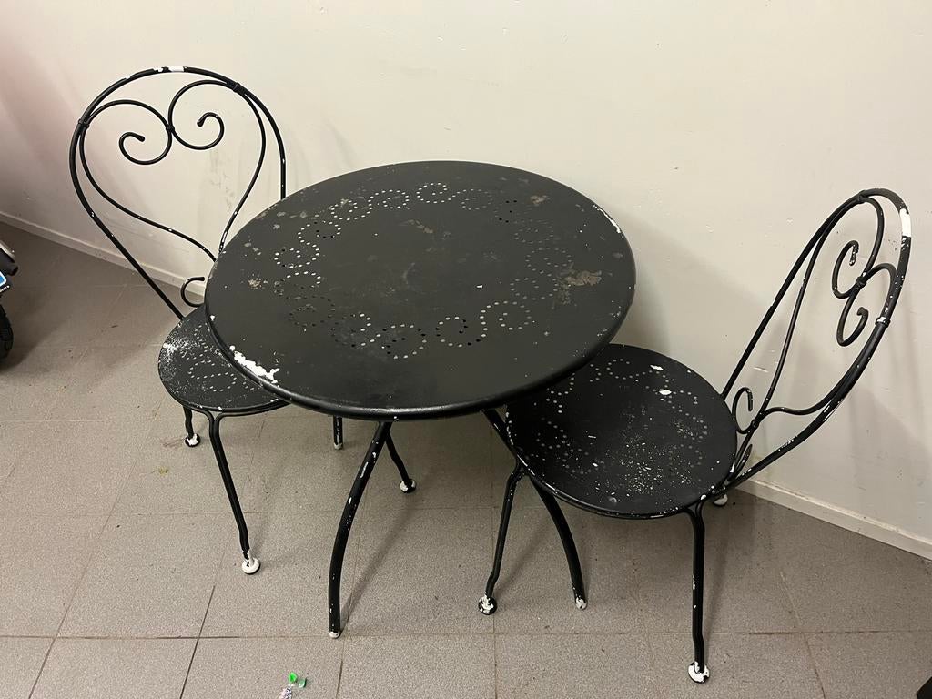 Vintage Frans bistro setje - Tafel met 2 stoelen, Ophalen, Gebruikt, Rond, Tot twee personen