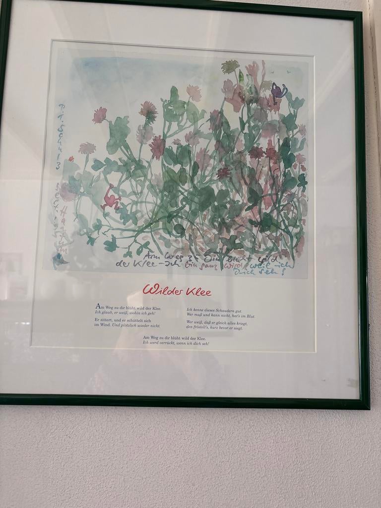 Ingelijste aquarel: 'Wilder Klee' met gedicht, Ophalen