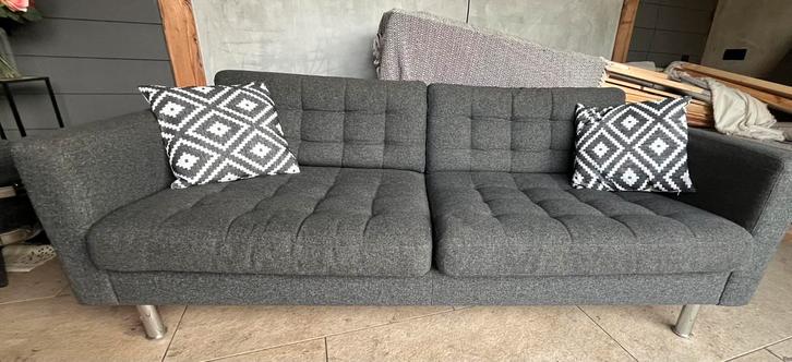 Ikea bankje met poef kleur grijs gemêleerd, Huis en Inrichting, Banken | Bankstellen, Gebruikt, Rechte bank, Driepersoons, 200 tot 250 cm