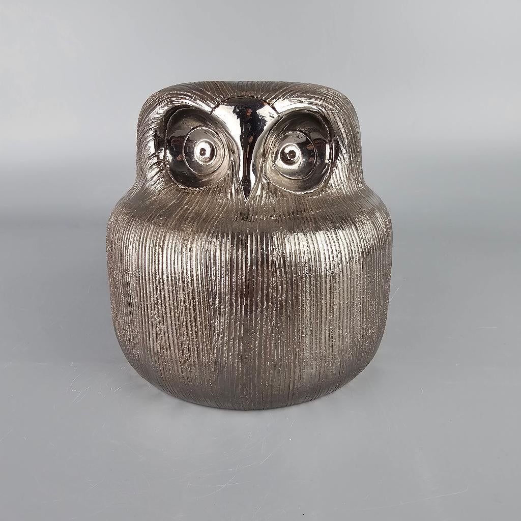Vintage zilverkleurige Italiaanse Bitossi uil.  keramiek, Antiek en Kunst, Ophalen of Verzenden