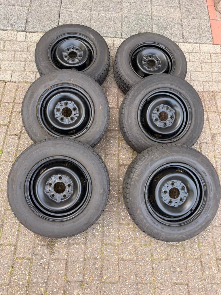 6x set winterbanden op stalen velgen (185/75 R14C), 14 inch, Gebruikt, Banden en Velgen, Ophalen