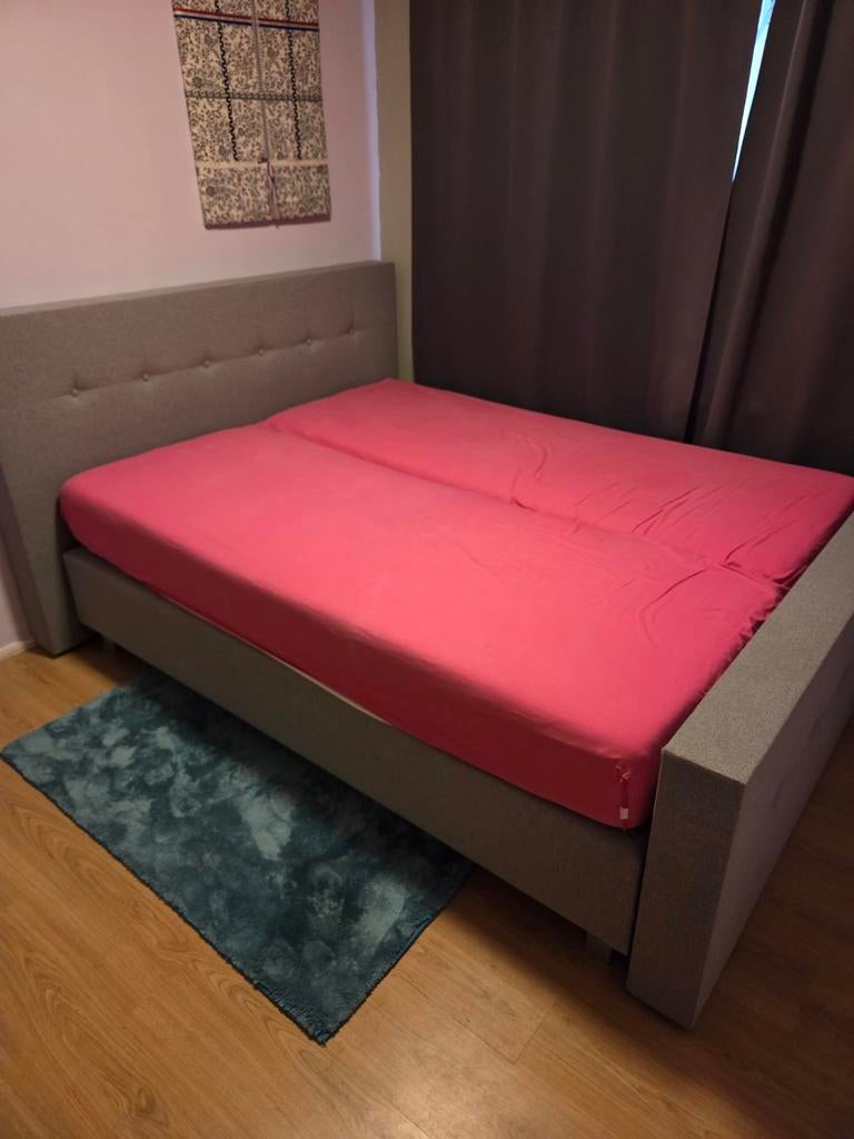 Tweepersoonsbed met stoffen bekleding, Ophalen, Gebruikt, Tweepersoons, 180 cm