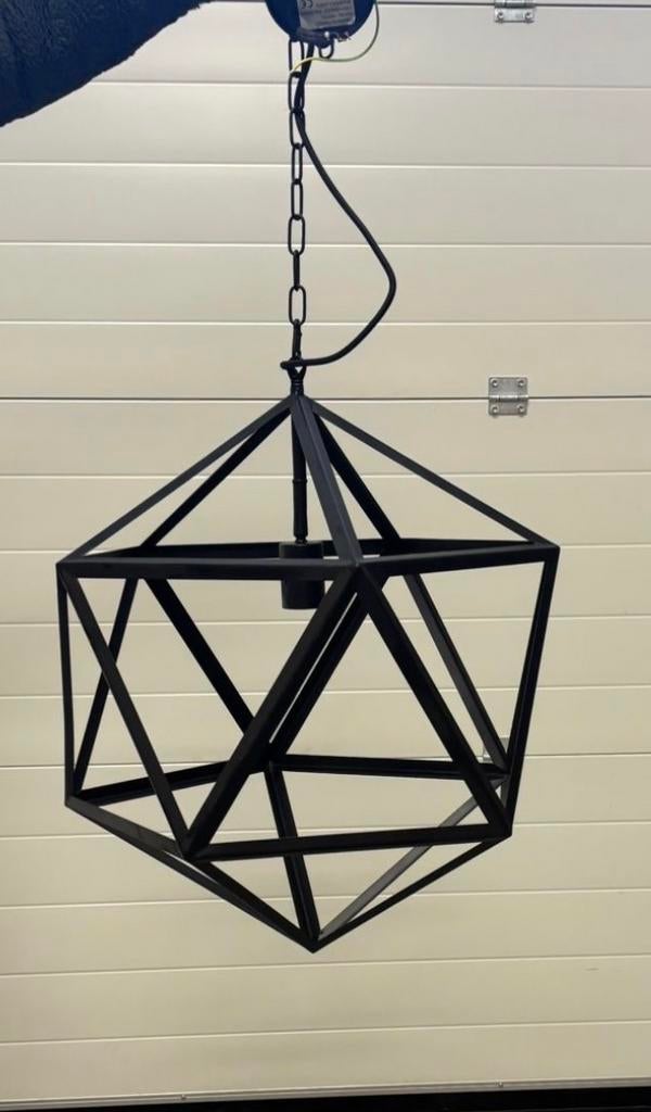 Moderne Zwarte Hanglamp voor Eettafel - Geometrisch Design, Ophalen, Zo goed als nieuw, Metaal, 50 tot 75 cm