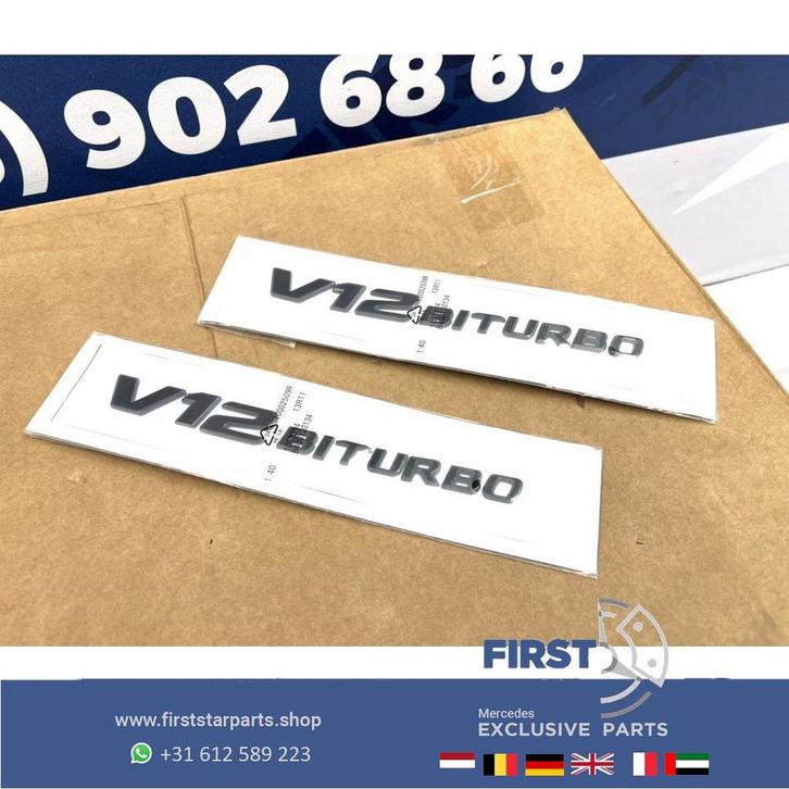 V12 BITURBO zijscherm EMBLEEM LOGO BADGE Mercedes BI TURBO 6, Auto-onderdelen, Carrosserie en Plaatwerk, Mercedes-Benz, Voor, Gebruikt