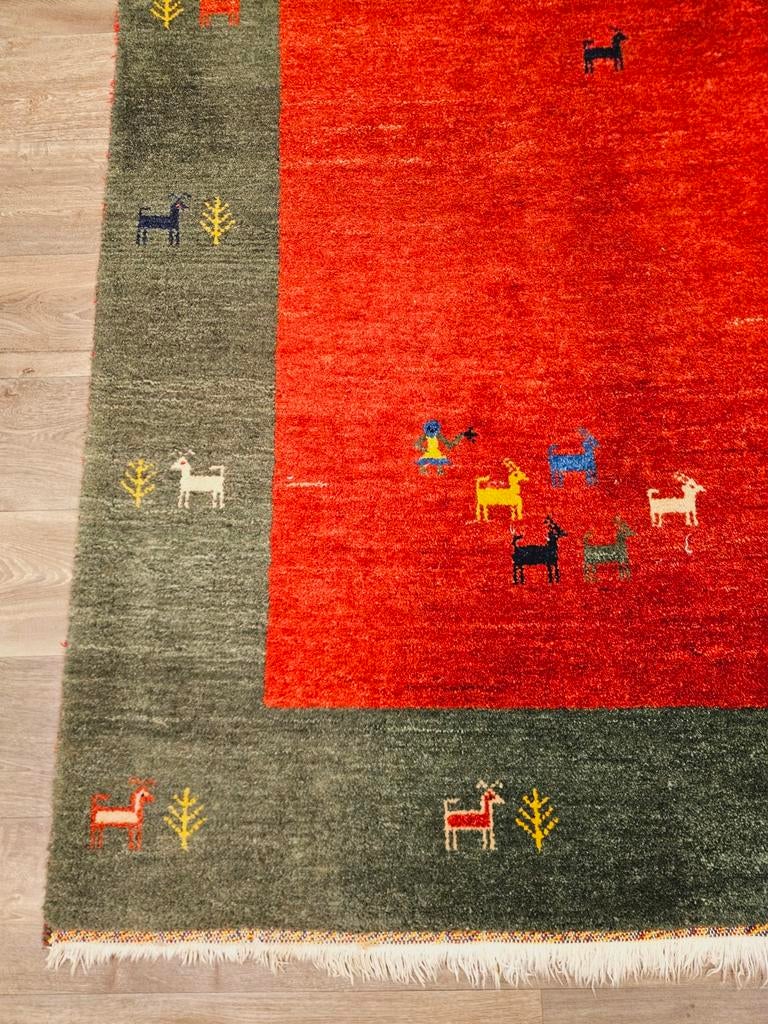 Perzisch Handgeknoopt Gabbeh Tapijt. Zware kwaliteit!, Groen, 200 cm of meer, Ophalen of Verzenden, Zo goed als nieuw