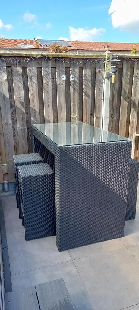 Tuin bar zwart Wicker met 4 krukken., Ophalen, Gebruikt, Kunststof, Overige typen