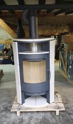 Opruiming Hark Houtkachel met keramische crèmewitte tegels, Ophalen of Verzenden, Vrijstaand, Hout, Nieuw