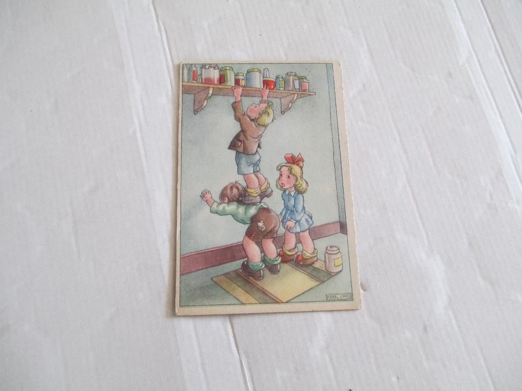 oude kinderkaart kan er niet bij, Verzamelen, Ansichtkaarten | Themakaarten, Ophalen of Verzenden, 1940 tot 1960, Gelopen, Kinderen