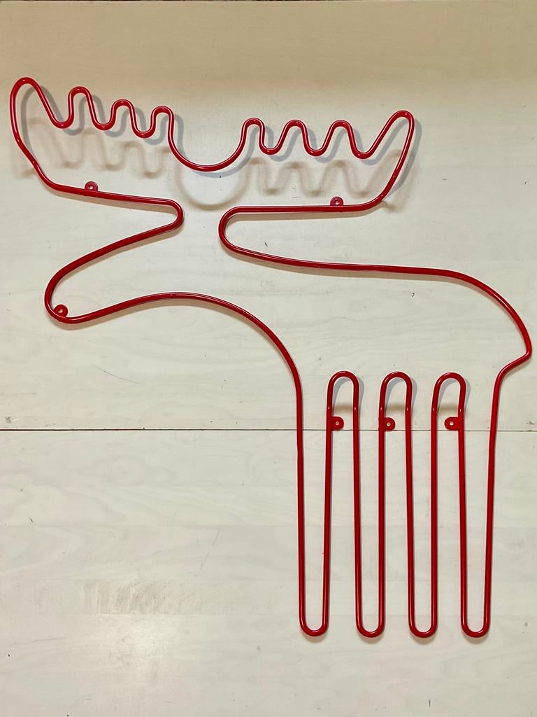 Vintage IKEA Sprallig Eland rendier kapstok jaren ’90 rood, Wandkapstok, Ophalen of Verzenden, Zo goed als nieuw, Minder dan 100 cm