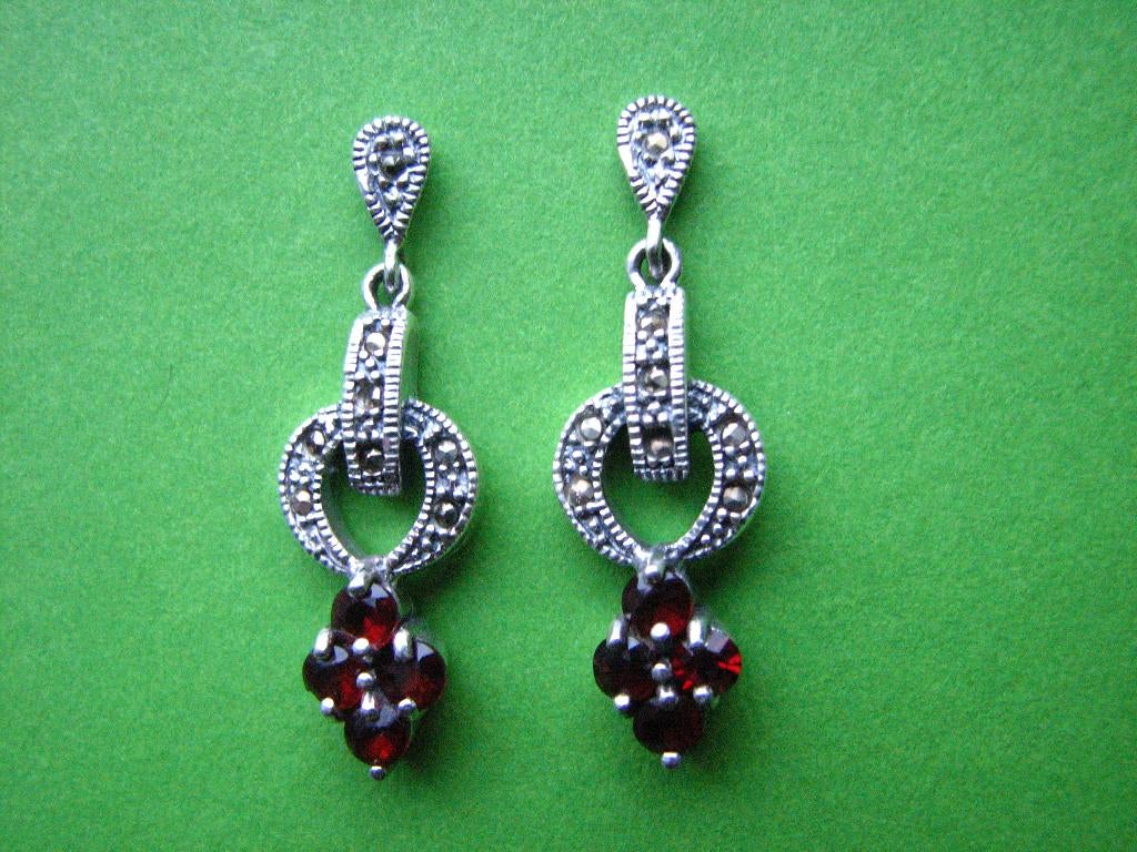 Mooie Zilveren Oorstekers met Granaten - Art Deco, Sieraden, Tassen en Uiterlijk, Antieke sieraden, Verzenden, Zilver, Oorbellen