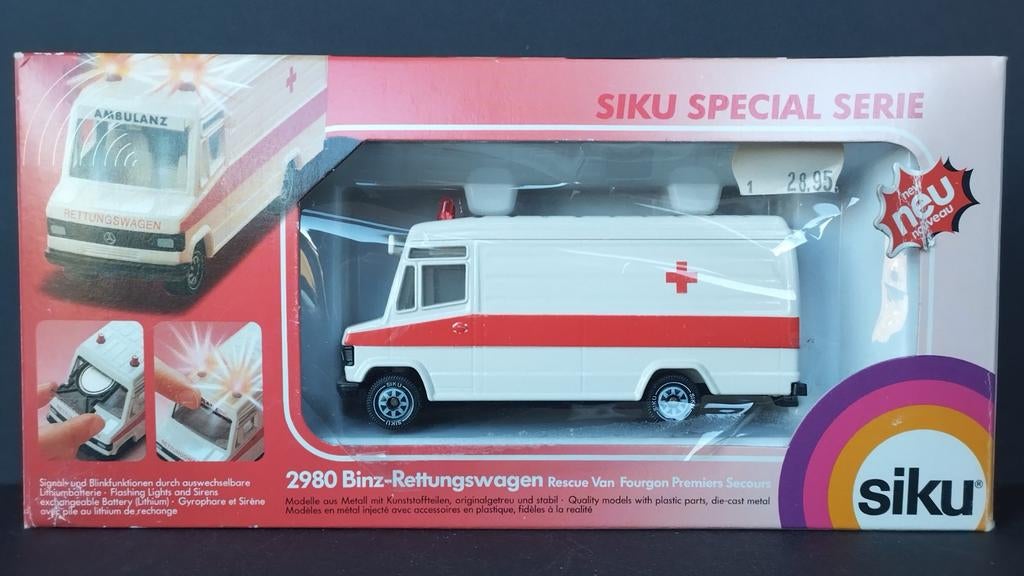 Mercedes Benz 809 D Light Sound ambulance 1:55 Siku Pol, Schlittenbacherstrasse 60 Lüdenscheid Germany, Auto, Verzenden, Nieuw