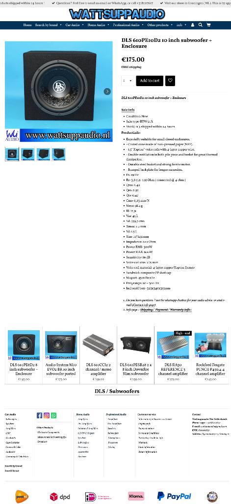 DLS 610PE10D2 10 inch subwoofer incl behuizing, ., Nieuw, Ophalen of Verzenden, .