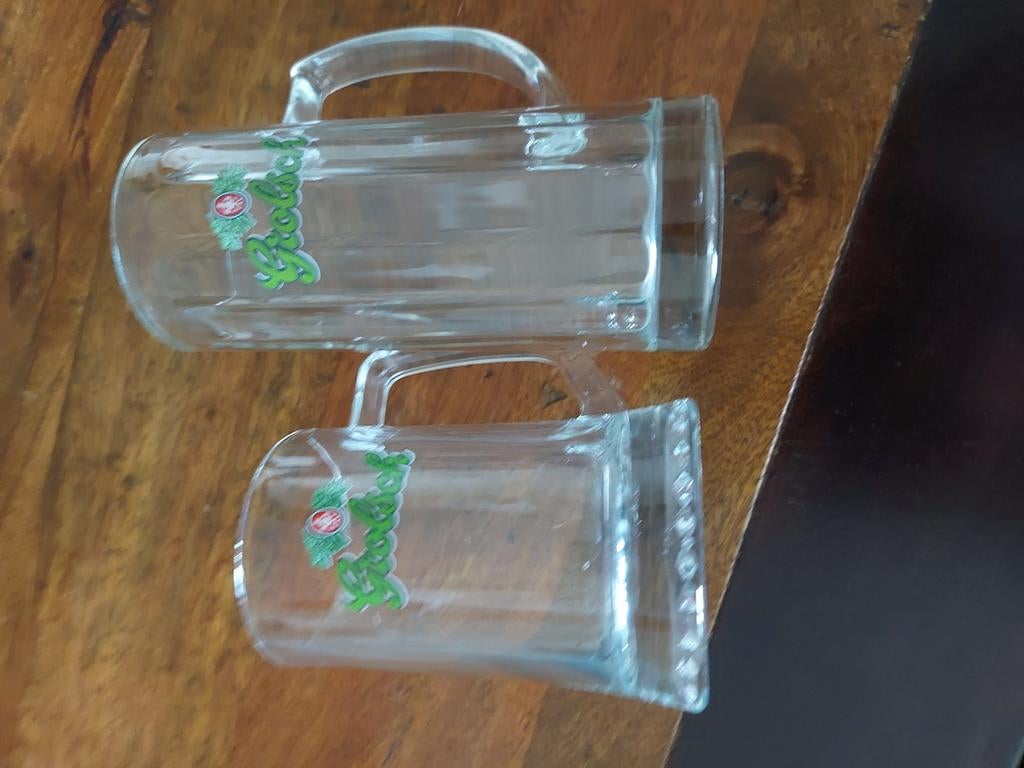 2 Grolsch bierpullen van glas, Huis en Inrichting, Ophalen of Verzenden, Gebruikt, Glas, Glas of Glazen