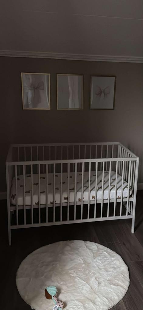 Beige ledikant met matras, Ophalen, Gebruikt, 70 tot 85 cm, 140 tot 160 cm