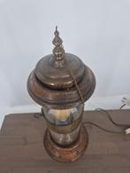 Vintage Lantaarn Tafellamp | Glas, Messing & Hout | 50 cm, Ophalen of Verzenden