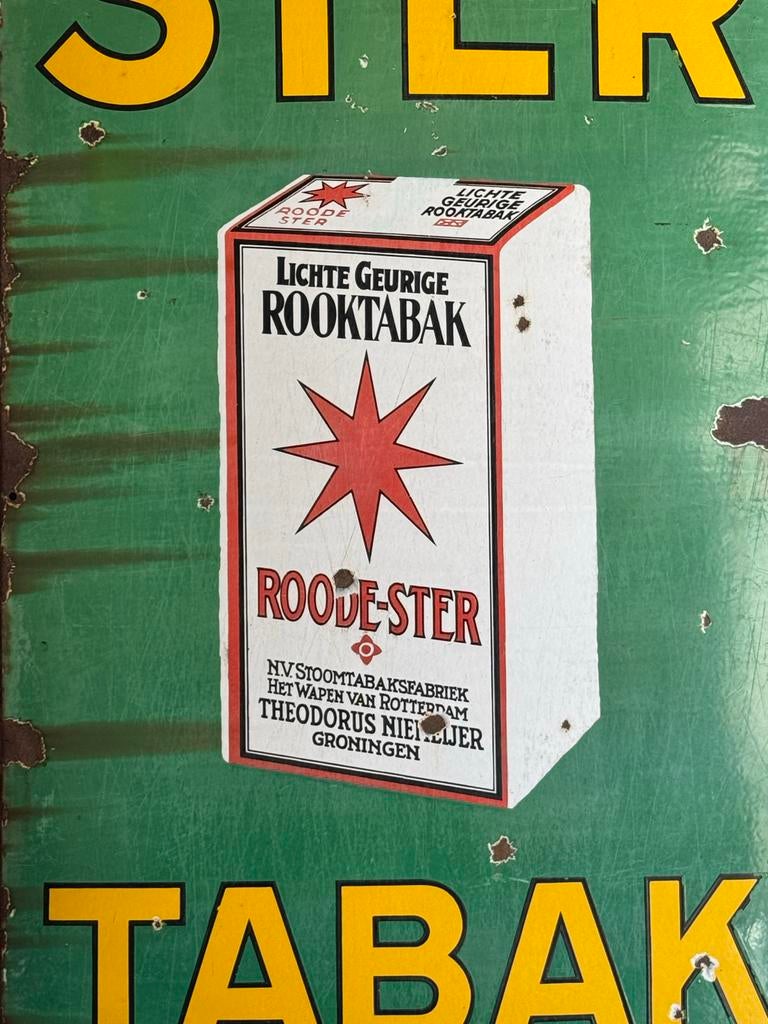 Vintage Emaille Reclamebord Roode Ster Tabak, Ophalen of Verzenden