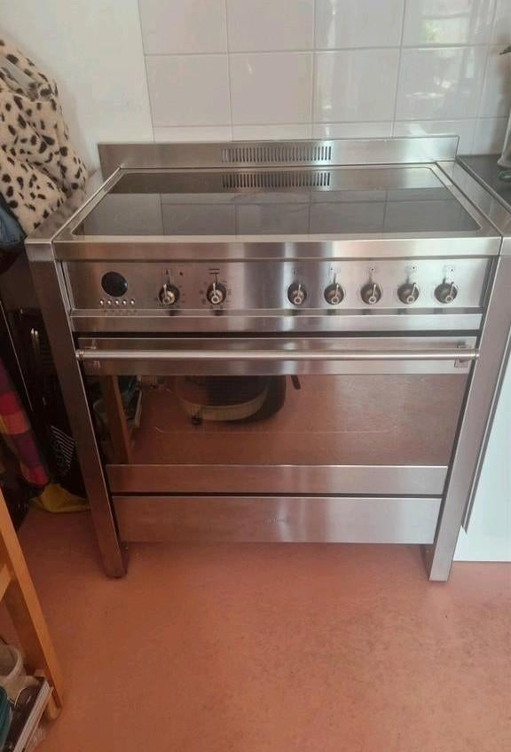 Luxe RVS Smeg inductie fornuis 90 cm 5 kookpitten, Ophalen, 60 cm of meer, Inbouw, Inductie