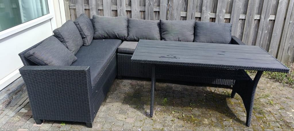 Loungesets tuinset incl alle kussens en tafel, Ophalen, Kunststof, 6 zitplaatsen, Nieuw