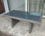 Wicker tuintafel met glasplaat, Tuin en Terras, Tuintafels, Ophalen, Gebruikt, Rechthoekig, Kunststof