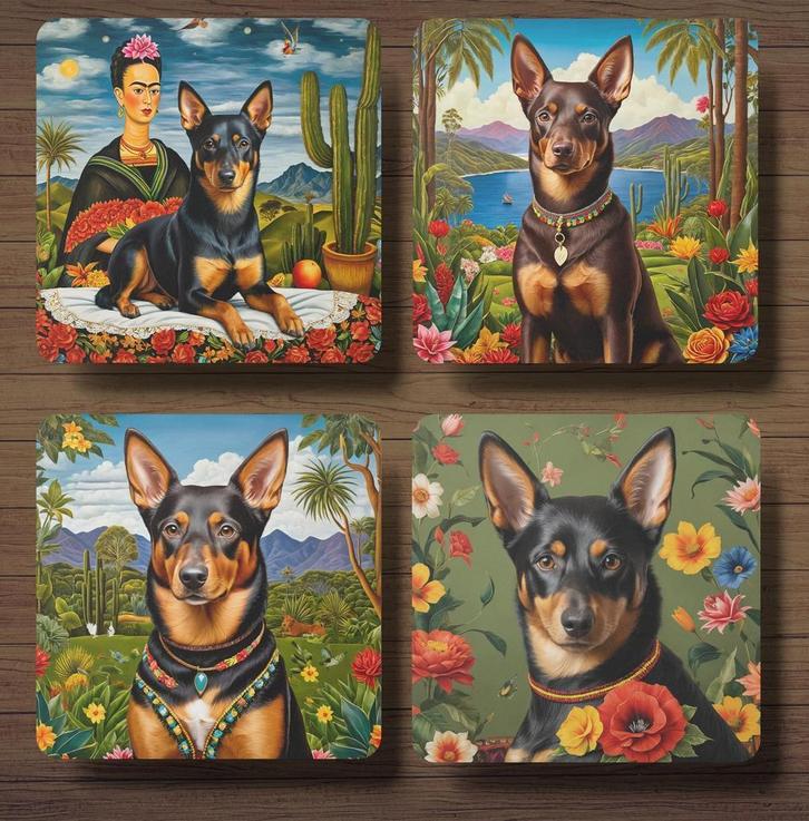 Kelpie Frida Kahlo onderzetters met houder, Huis en Inrichting, Woonaccessoires | Onderzetters, Nieuw, Glas of Kopje, Ophalen of Verzenden