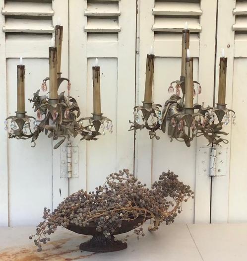2 Franse brocante oogst wandkandelaren, Antiek en Kunst, Curiosa en Brocante, Ophalen of Verzenden