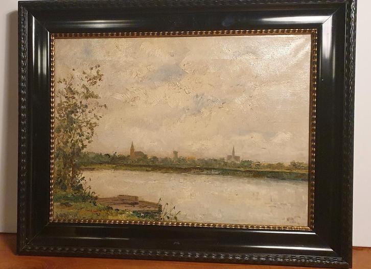 Riviergezicht gesigneerd., Antiek en Kunst, Kunst | Schilderijen | Klassiek, Ophalen of Verzenden