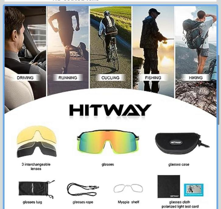 HITWAY Fietsbril Gepolariseerd - 4 Glazen, Sieraden, Tassen en Uiterlijk, Zonnebrillen en Brillen | Heren, Nieuw, Zonnebril, Overige merken