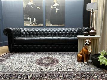 Zwarte Leren Chesterfield 5 persoons Bank zgan beschikbaar voor biedingen