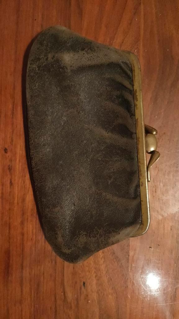 Antieke Leren Portemonnee '60 - Brocante, Sieraden, Tassen en Uiterlijk, Portemonnees, Gebruikt, Overige merken, Bruin, Leer, Met knipsluiting