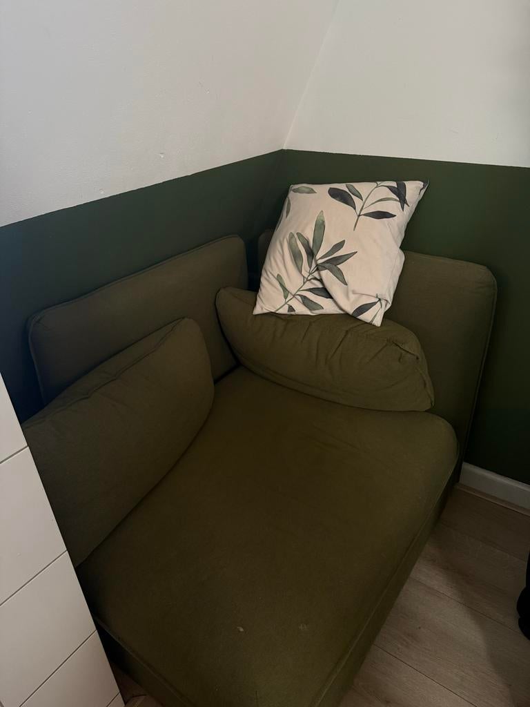 Leuk legergroen hoekbankje - gratis af te halen!, Huis en Inrichting, Banken | Sofa's en Chaises Longues, Ophalen, Gebruikt, Tweepersoons