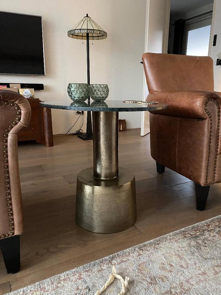 bijzettafels PTMD groen marmer, Huis en Inrichting, Tafels | Bijzettafels, Zo goed als nieuw, Rond, 45 tot 60 cm, Minder dan 55 cm