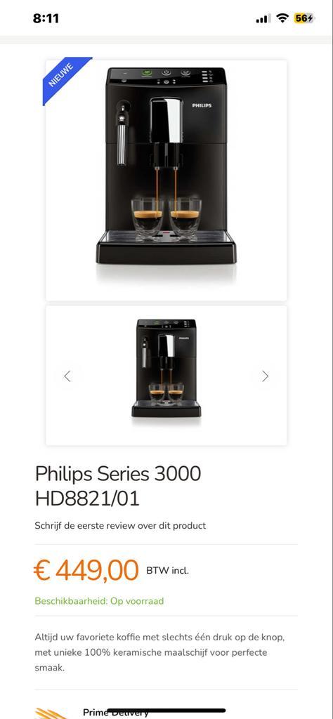 Philips Series 3000 HD8821/01 Espresso Machine, Witgoed en Apparatuur, Koffiezetapparaten, Zo goed als nieuw, Koffiebonen, Espresso apparaat