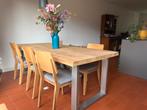 Prachtige massieve eiken tafel met stalen onderstel – grijs, Huis en Inrichting, Tafels | Eettafels, Ophalen, 200 cm of meer, 50 tot 100 cm