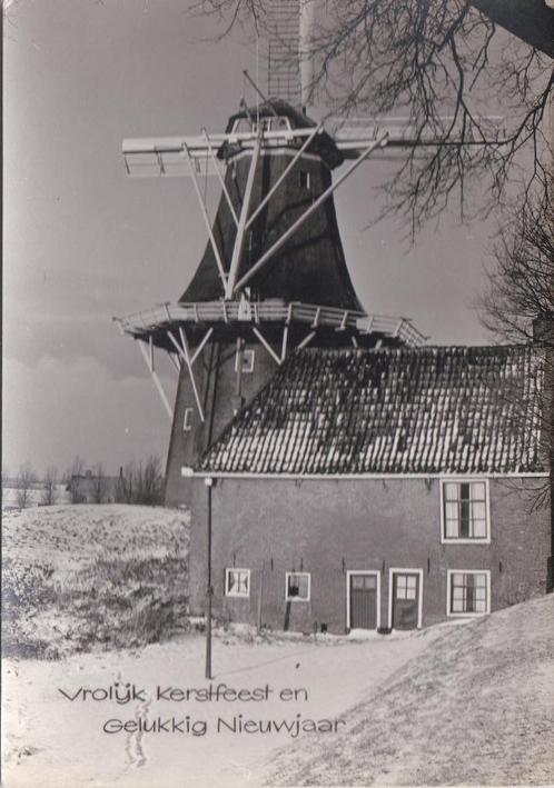 dokkum  vrolijk kerstfeest molen in de sneeuw, Verzamelen, Ansichtkaarten | Nederland, 1960 tot 1980, Ophalen of Verzenden