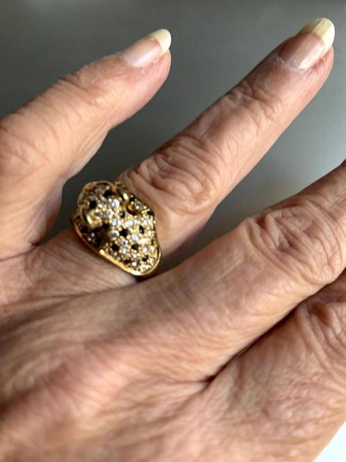Gouden ring 'Panter', volbezet met diamant, saffier, smaragd, Sieraden, Tassen en Uiterlijk, Ringen, Zo goed als nieuw, Dame, 17 tot 18