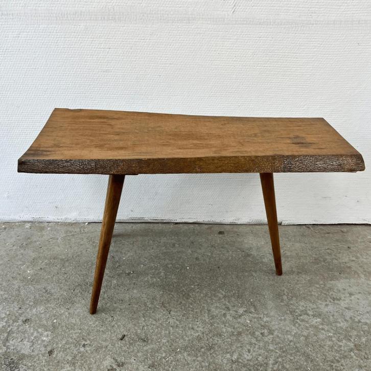 Vintage bijzettafeltje plantentafel - hout - natuurlijk, Huis en Inrichting, Tafels | Bijzettafels, Gebruikt, Overige vormen, Minder dan 45 cm