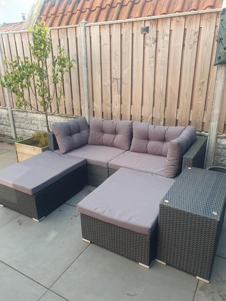 Loungeset 5 delig, Tuin en Terras, Tuinsets en Loungesets, Zo goed als nieuw, Loungeset, Kunststof, 2 zitplaatsen, Bank, Bijzettafel