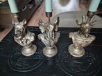 Antieke kaarshouders neushoorn, olifant en giraf, Ophalen of Verzenden, Koper of Brons