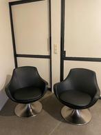 twee zwarte kuip stoelen vintage, Ophalen, Vintage design, Leer, 75 tot 100 cm