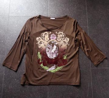 Hirsch longsleeve shirt bruin roze print top maat M - NIEUW! beschikbaar voor biedingen