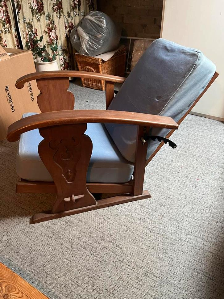 Antieke verstelbare rookstoel, Huis en Inrichting, Fauteuils, Gebruikt, Hout, 50 tot 75 cm, 75 tot 100 cm, Ophalen of Verzenden