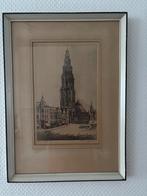 Ets Martinitoren Grote Markt Groningen. Marius Janssen. 1930, Antiek en Kunst, Kunst | Etsen en Gravures, Ophalen of Verzenden