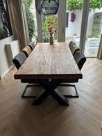 Tafel massief teak houten blad, Huis en Inrichting, Tafels | Eettafels, Ophalen, 200 cm of meer, 50 tot 100 cm, Zo goed als nieuw