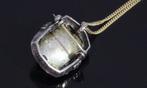 Blauw glas markasiet antiek goud kettinghanger zilver broche, Ophalen of Verzenden, Goud, Hanger, Met edelsteen