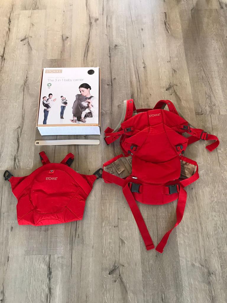 Stokke 3 in 1 rode draagzak baby, Kinderen en Baby's, Babydragers en Draagdoeken, Overige merken, Gebruikt, Buik of Rug, Ophalen of Verzenden